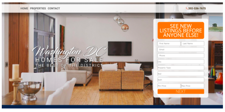 Screenshot of a real estate landing page