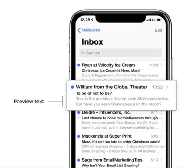 screenshot example email preview text shown in mobile phone