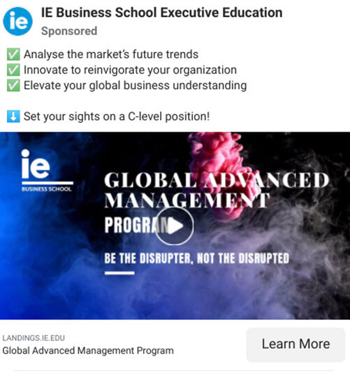 Screenshot Example Paid Ad IE Business School Executive Education