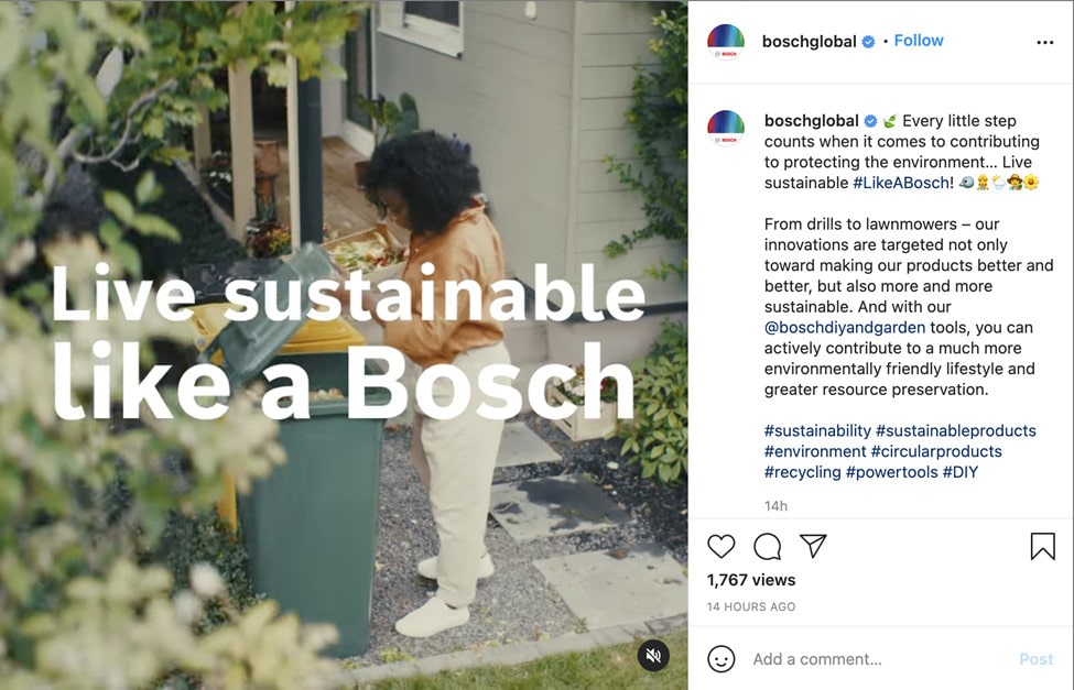 screenshot bosch csr sustainability message on instagram