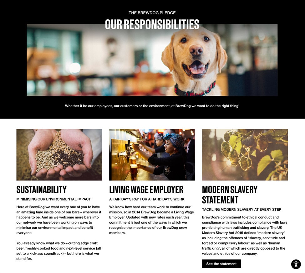 screenshot brewdog site csr information page
