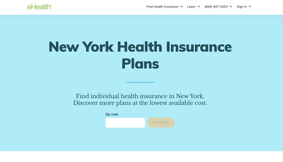 screenshot ehealth example top result for the term health insurance new york