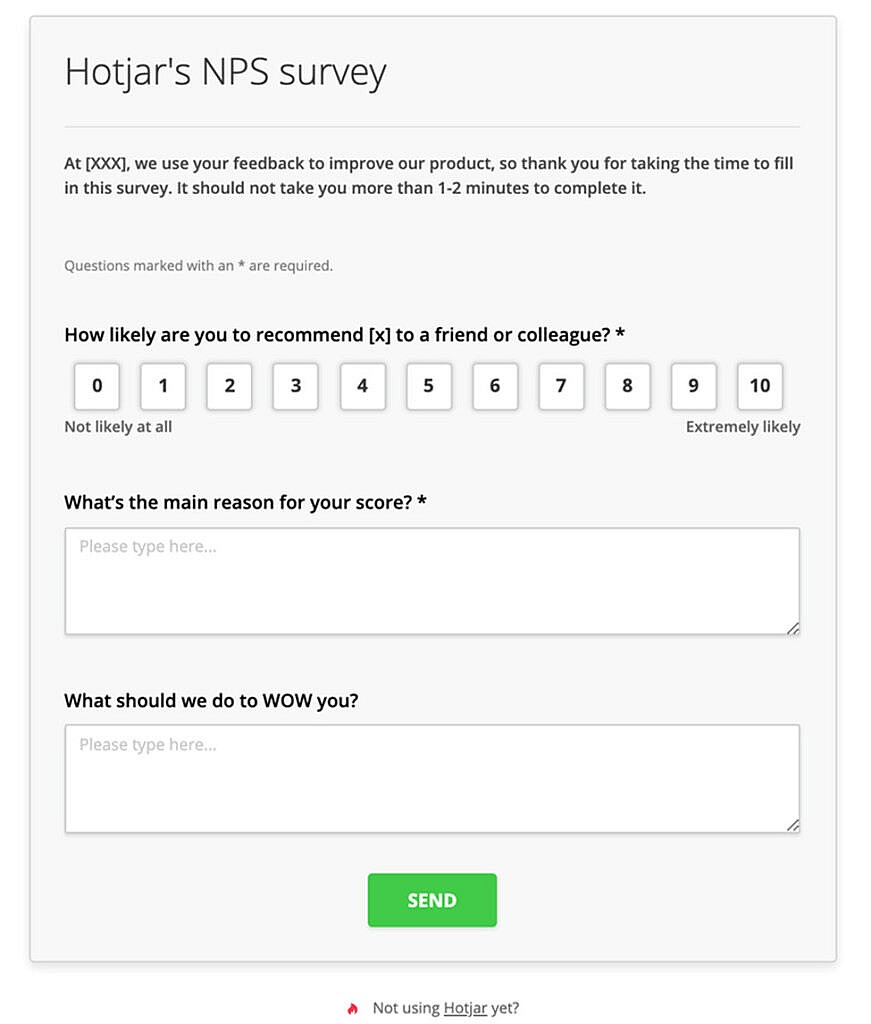 screenshot example hotjar nps survey
