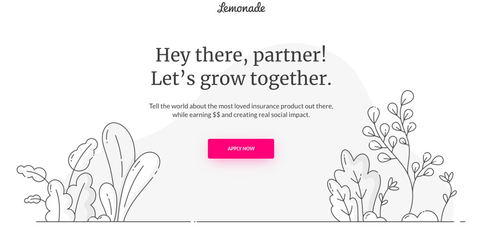 screenshot lemonade partnership program landing page