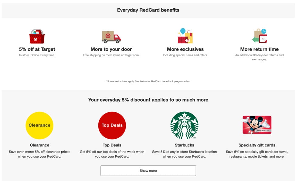 screenshot everyday redcard benefits landing page