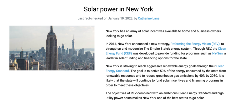 Solar power New York targeted landing page